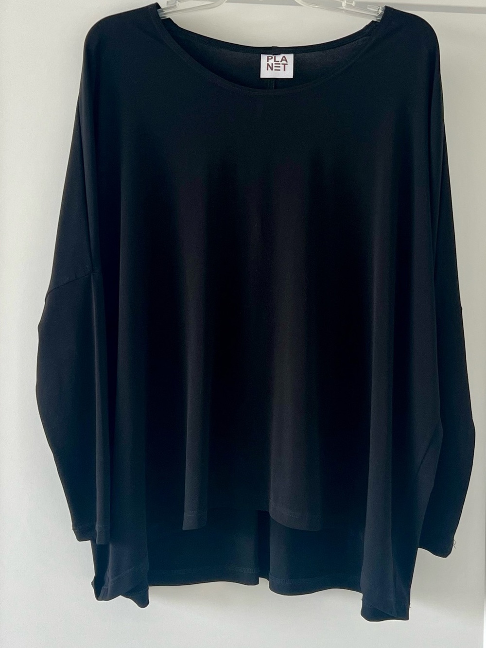 PLANET by Lauren G Jersey Stretch Top, One Size, Black, Minimalist Essential